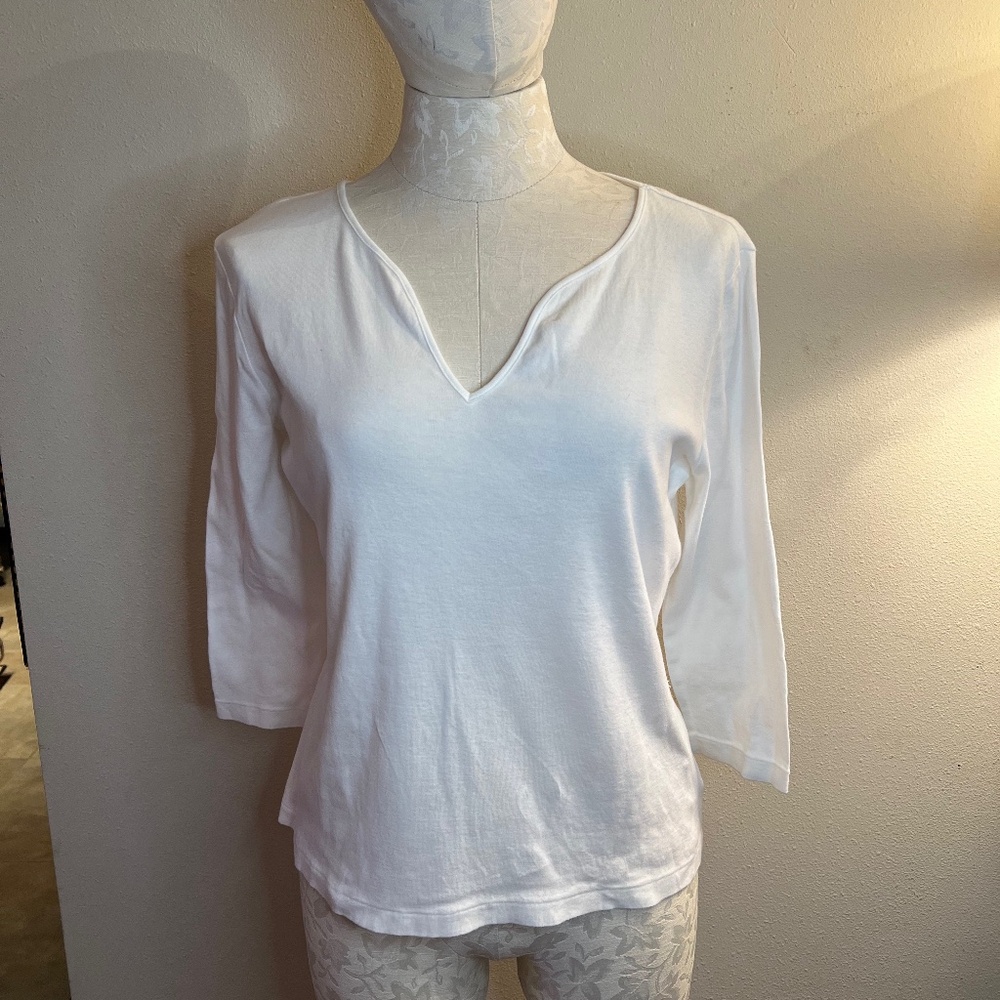 Sutton Studio Bloomingdales White Cotton V-neck Top XL